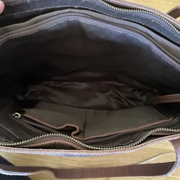 Unbranded Brown Leather Zip Laptop Oversized bag Brown - Picture 9 of 13